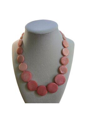 Vintage Coral Mother Of Pearl Coin 16" Statement Necklace With Extender